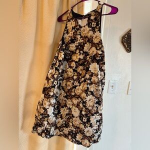 LIKE NEW ✨Abercrombie & Fitch Brown Floral High Neck Linen Blend Mini Dress Size